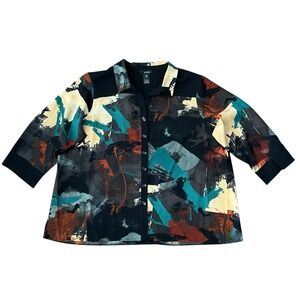 Ali Miles Button Front Tunic Women's 3X Multicolor Abstract Artsy
